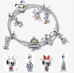 100th Anniversary Mickes Mouse Charm Bracelets Disne Castle Golden Duck Fly Pig DIY Fit Pandoras Bracelet Necklace Women Designer Christmas Jewellery Gift