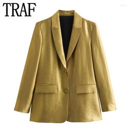 Women's Suits Women Blazer Gold Elegant Womens Jackets Long Sleeve Office Wear Fashion Woman 2023 Button Autumn Formal Jacket