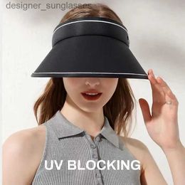 Visors Solid Black Golf Sun Visor Women Summer Wide Brim Hat Empty Top Beach C UV Protection Solar Hat Holiday Running Sunscreen CL231219