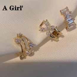 Stud Korean Pearl Zircon Flower Clip Earrings For Women Fake Piercing No Hole Earbone Ear Cuff Trendy Jewellery Gifts 231219