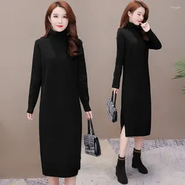 Casual Dresses Thick Turtleneck Sweater Women Mid-length Bottoming Shirt 2023 Outer Wear All-match Over-the-knee Knitted Dress