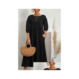 Maternity Dresses 2022 New Fashion Plus Ladies Pregnancy Dress Lantern Sleeve Loose Cotton Linen Pocket Po Clothing G220309 Drop Deliv Ototg