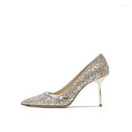 Dress Shoes Crystal Wedding Womens High-Heeled Pearl Banquet Single Fashion Sequined Stiletto High Heels