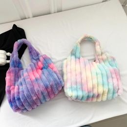 Evening Bags Women Tie Dye Tote Handbag Soft Fluffy Lightweight Furry Satchel Bag Large Capacity Versatile Slouchy Shopper