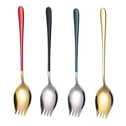 Spoons High Quality Colourful Salad Fork Titanium Metal Spaghetti Spoon 304 Stainless Steel Spork254E