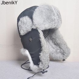 Trapper Hats Thick Warm Bomber Hat Men Real Rabbit Fur Earflap Outdoor Russian Cap Male Plus Size Winter Ski 231219