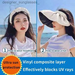 Visors New Summer Hats For Women Empty Top Shell She Sun Hat Korean Fashion Big Brim UPF 50+ Sunscreen Sun Protection Beach HatL231219