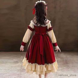 Girl's Dresses Spring Autumn Kids Princess Dress Children Birthday Party Lolita Style Long Sleeve Red Bow Pleated Dresses for Girls 3-14 Years