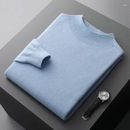 Men's Sweaters Pure Wool Sweater High Neck Knitted Long Sleeve Pullover Basic Solid Colour Casual Fashion Top