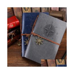 Notepads Wholesale Pirate Lanyard Notepads Vintage Garden Travel Loose-Leaf Diary Book Kraft Papers Journal Notebook Spiral School Stu Dhi0R