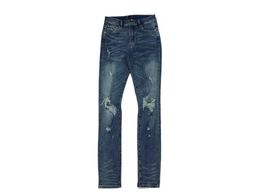 Jeans Designer Clothing Denim Pants Amiiri Blue Wash Double Knee Big Damage Motorcycle High Street Denim Pants Distressed Ripped Skinny