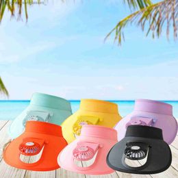 Visors Sun Visor Hat with Fan Empty Top USB Powered Adjustable Cooling Fan Hat Large Brim Electric Fan Outdoor Cs for Cycling TravelL231219