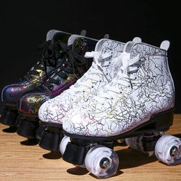 spot Lightning Double Rows Skating Shoes Adult Flash Four Wheel Figure Roller Skating Field Shoes
