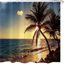 Shower Curtains Fantasy Forest Fairy Nature Summer Trippy Moonlight Hawaii Seaside Sunset Tropical Palm Tree Beach