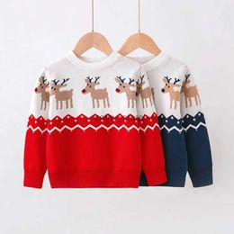 Pullover Christmas Boys Girls Sweaters Autumn Winter Children Cartoon Deer Knitted Pullover Jumpers Warm Outerwear Kids Casual ClothingL231215