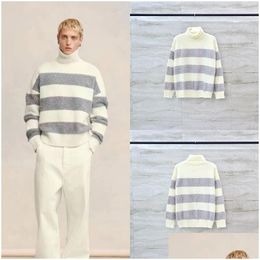 Mens Plus Size Sweaters Paris Heavy Made Alpaca Wool Striped High Collar Jumper Perfect For Men Women Fashionista Casual Knitted Woole Dh5Sl