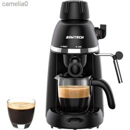 Coffee Makers SOWTECH Espresso Coffee Machine Cappuccino Latte Maker 3.5 Bar 1-4 Cup with Steam Milk Frother BlackL231219