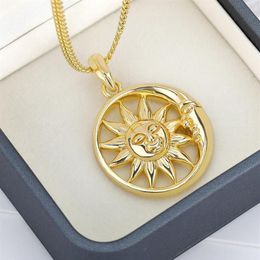 Pendant Necklaces Vintage Big Sun And Moon Stainless Steel Necklace Boho Charm Celestial Dainty For Women Collier Femme BFF Jewelr264P