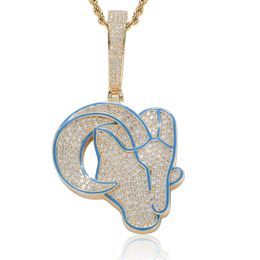 New Trendy Gold Plated Full Bling CZ Iced Out Goat Pendant Necklace for Men Women Fashion Bar DJ Hip Hop Jewellery