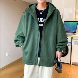 Men's Jackets Loose Casual Daily Korean Hooded Autumn And Winter Outwear Male High Street Student Solid Colour Streetwear