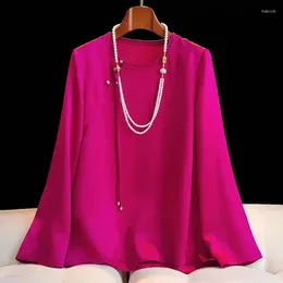 Women's Blouses Plum Purple Chinese Style O-Neck Loose Acetate Shirt Autumn And Winter High Grade Retro Tassel Button Top S-XXL