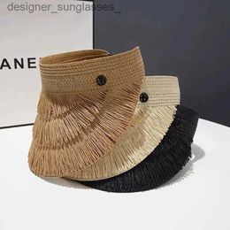 Visors Fashion Brand Designer Summer Hats for Women Visors Str Hat Female Tassels Empty Top Outdoor Women Sunhats Women Beach CsL231219