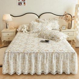 Bed Skirt Cotton Doublelace Bedroom Floral BedSkirt Korean Non-slip Dustproof Bedspread Students Bedding Single Double Mattress Protector