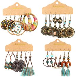 Wholesale Bohemian Retro Drop Handmade Woven Round Hoop Earrings Tassel Earring Sets for Women Jewelry