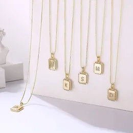 Pendant Necklaces Fashion Rectangle Inlaid Zirconia Letter Initial 26 Alphabet Gold Plated Clavicle Chain Necklace For Women Jewellery Gifts