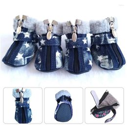 Dog Apparel Warm Denim Snow Booties For Dogs And Cats Anti Slip Zipper Casual Sneakers Lovely Pet Shoes Puppy Feetwear 4Pcs Set