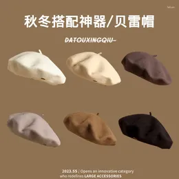 Berets 2023 Autumn And Winter Pure Wool Women's Beret Versatile Artist Hat French Retro Octagonal Fashion Trend Warm 3D Bud