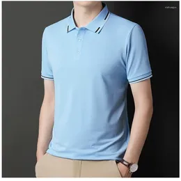 Men's Polos Summer European Clothing Shirts For Men Short Sleeve Versatile Casual Lapel Stripe Button Polo Blouses Fashion Vintage Tops