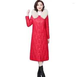 Women's Down White Duck Women Jacket Winter Warm Fur Collar Fashion Real Leather Coat NBH512