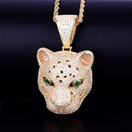 Gold Star Hip Hop Jewellery Leopard head Pendant Men Animal Necklaces Gold Rock Street Ice Out Necklace with chain228w