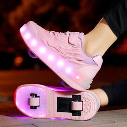 Athletic Outdoor Children's Roller Skating Shoes Kids Shining Shoes LED Girls Sneakers Outdoor Boys Sports Tennis Shoes 231218