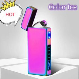 2024 New Metal Windproof USB Plasma Dual Arc Lighter LED Power Display Touch Sensor Gift Accessories For Men