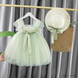 Girl's Dresses 2pcs Toddler Girls Fashion Dress Hat Green 0-5Years Summer Girl Dress Children Flower Wear Princess Dress for Girls Kids Clothes