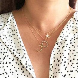 Pendant Necklaces Necklace Sun Star Moon Shape Crystal Setting Metal Chain Gold Colour Plated Women Girls Party Gift