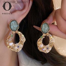 Dangle Chandelier Obega Aesthetic Zircon Flower Hanging Earrings for Women Gold Color Big Drop Women's Earrings Party 2023 Trending Jewelry GiftL231219