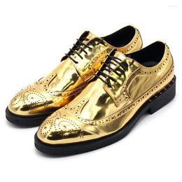 Dress Shoes Winter Classics Carved Oxford Handmade Genuine Leather High Quality Brogue Fashion Gold Wedding Men