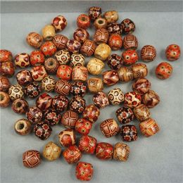 500pcs 12mm Wooden Beads Assorted Round Painted Pattern Barrel Wood Beads for Jewellery Making Bracelet Loose Spacer Charms Bead205P