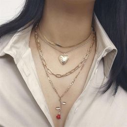 Vintage Elegant Thick Chain Rose Flower Heart Pendant Necklace for Women Multilayer Snake Chain Clavicle Necklace Jewelry Gift293L