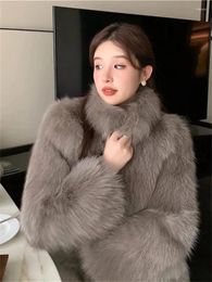 Women's Fur Luxury Stand Collar Faux Coats Women Thicken Warm Short Winter Jackets Fashion Soft Furry Tops Elegant Plush Chaquetas