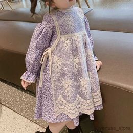 Girl's Dresses Girls Spring Autumn Lace Dress Country Style Floral Dress Lace Apron Fashion Kids Outfit Children'S Clothes