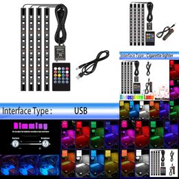 New Decorative Lights Car LED Strip Lamp Foot Floor Decoration Bulb RGB Interior Atmosphere Light Auto USB Wireless Remote Music Control Multiple Mode