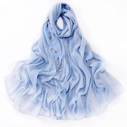 Scarves Women Solid Colour Elegant Tassel Butterfly Scarf Head Wrap Soft Chiffon Hijab Muslim Long Headband Turban Headscarf