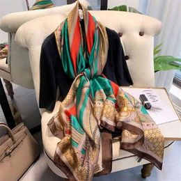 Scarves Fashion Scarf Silk Spring Luxury Chiffon Stripe Flower Print Beach Towel For Designer Women Girl Sunscreen Thin Gauze Scar187G