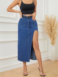 Skirts Irregular Open Half Denim Skirt Women 2024 Spring Summer Side Slit Y2k High Waist Female Package Hip Jean