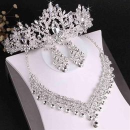 KMVEXO Luxury Heart Crystal Bridal Sets Wedding Rhinestone Crown Tiara Earrings Choker Necklace African Bead Jewellery Set291Z