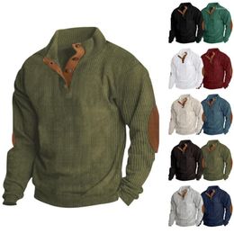 Men's Hoodies Vintage Hoodie Spring Autumn Men Stand Collar Tops Casual Pullover Long Sleeve Sweatshirts Corduroy Streetwear 5XL